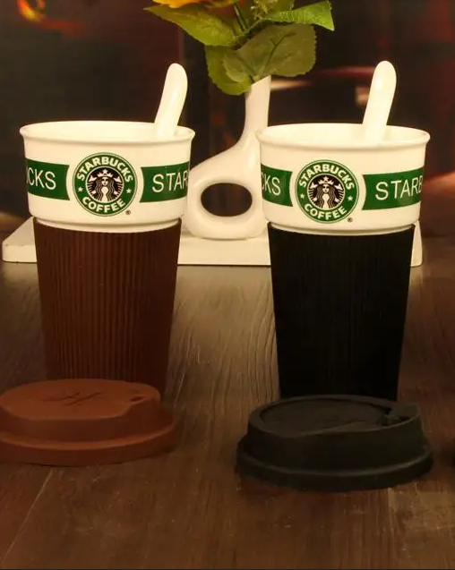 400ML Starbucks Ceramics Coffee Mug with Rubber Lid Color Black & Brown