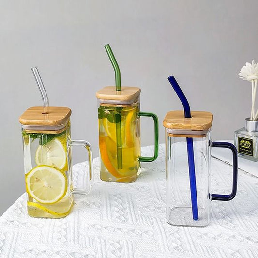 Elegant Glass juice mug with glass straw  500ml